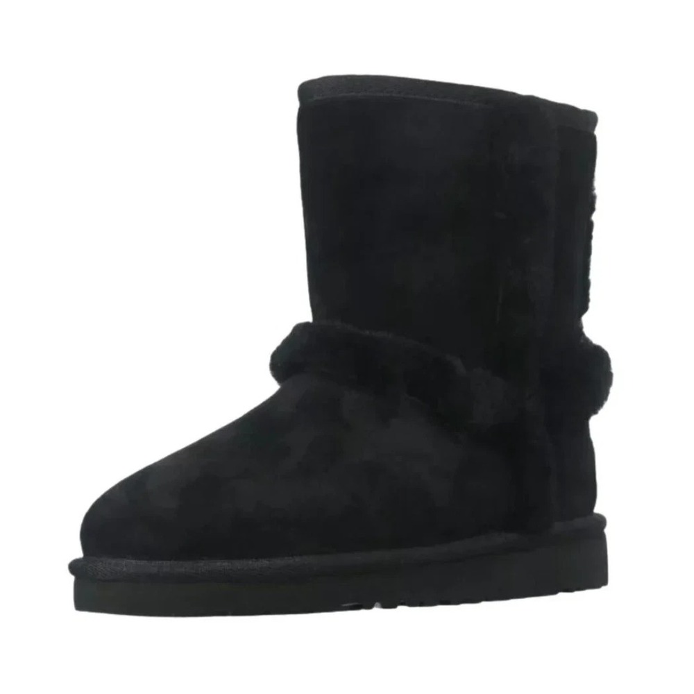 UGG Hadley II Kids Size 4 Black Suede Shearling Boots New in Box 1017332K
